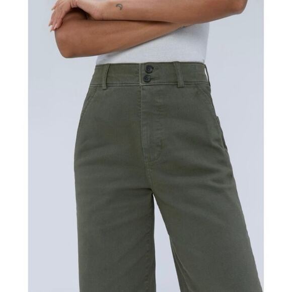 Everlane The Organic Cotton Crop Wide-Leg Pant High Rise Olive Size 6 - Picture 3 of 10